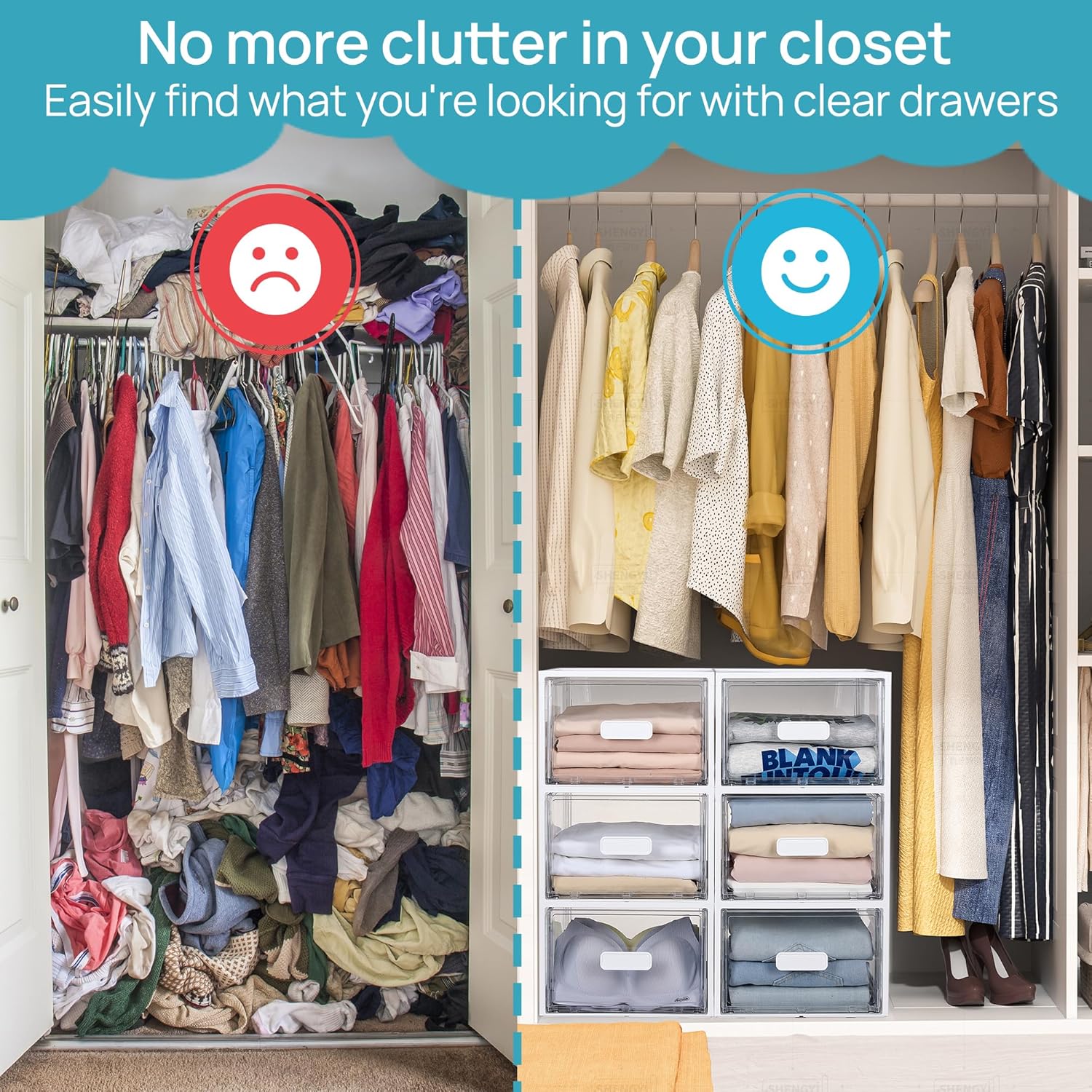 Vtopmart 4 Pack 18QT White Stackable Storage Drawers,Easily Assemble Acrylic Closet Organizers,Plastic Storage Bins for Bathroom,Cabinet,Kitchen Pantry,Under Sink Organization