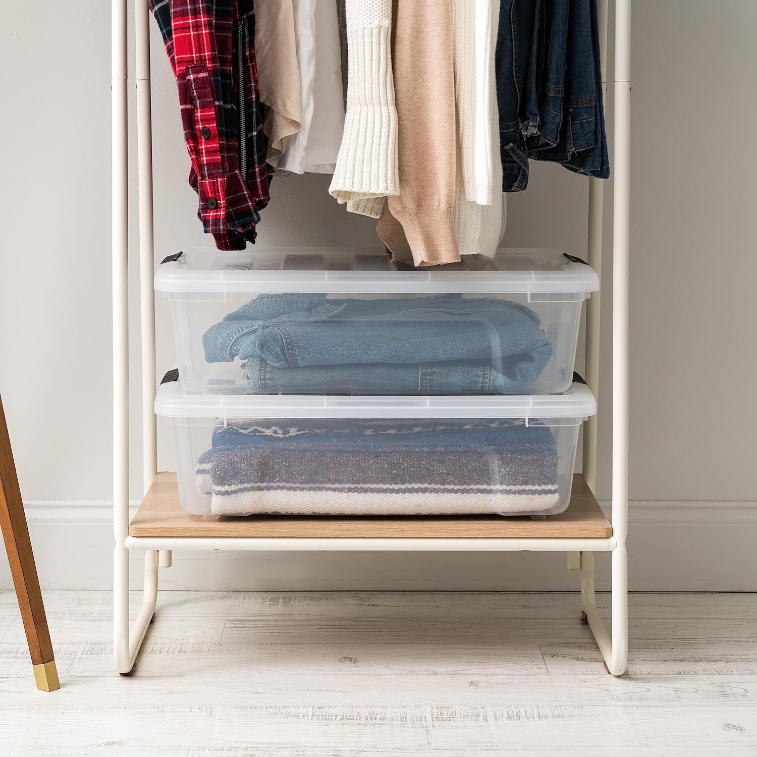 IRIS USA 27 Qt Stackable Plastic Storage Bins with Lids, 2 Pack - BPA-Free, Made in USA - Discreet Organizing Solution, Latches, Durable Nestable Containers, Secure Pull Handle - Clear