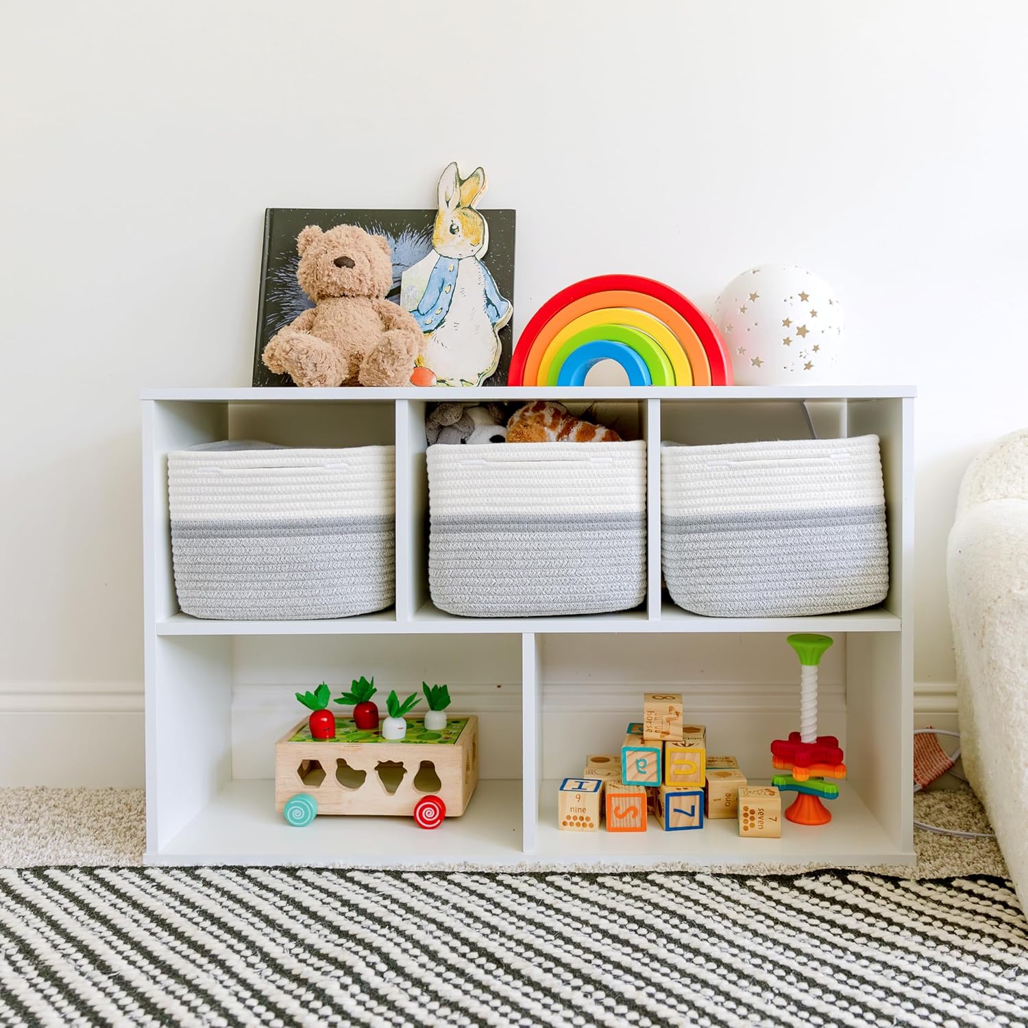 NaturalCozy Storage Cubes 9”x9”x7”Cotton Rope Woven Baskets for Organizing 3-Pack | 9 Inch Cube Storage Bin | Small Basket for Shelf Nursery, Pantry, Decorative Plant, Bathroom Closet, Toy Gift