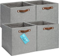 OrganiHaus 13" x 13" x 13" Cube Fabric Storage Bins Set of 4, Canvas Storage Cubes w/ Vegan Handles, 13 inch Collapsible Bins for Kallax, Cubbies Organizer, 13x13 Basket for Decor - Grey