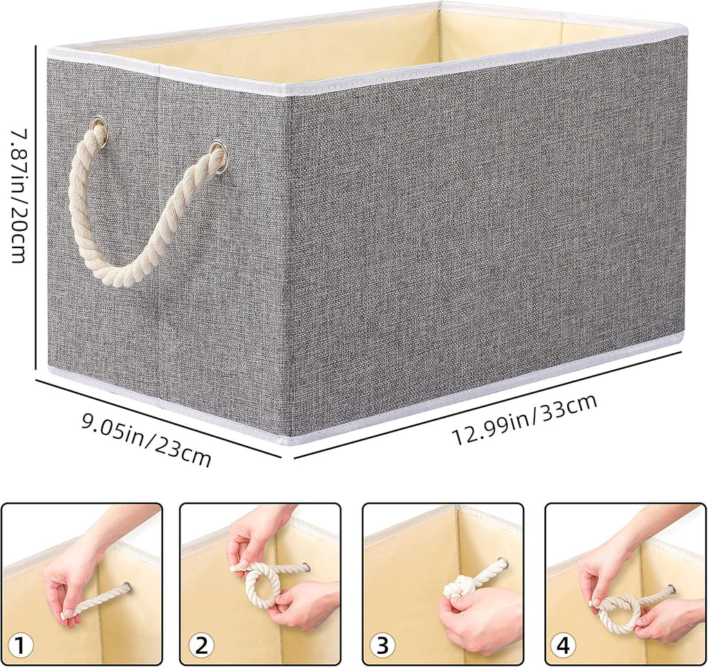 Yawinhe Foldable Storage Basket 3-Pack, Large Fabric Bins with Rope Handle, Used for Organizing Shelves, Closets, Clothes, 12.99''Lx9.05''Wx7.87''H, Grey