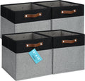 OrganiHaus 13" x 13" x 13" Cube Fabric Storage Bins Set of 4, Fabric Storage Cubes w/ Vegan Handles, 13 inch Collapsible Bins for Clothes & Toy Organizer, 13x13 Basket for Kallax - Grey/Black