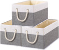 Yawinhe Foldable Storage Baskets for Shelves, Fabric Storage Cubes with Rope Handle, Closet Organizers for Clothes, 3-Pack, 14.96''Lx9.84''Wx8.26''H, White/Grey