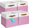 OrganiHaus 12" x 12" x 12" Fabric Cube Storage Bins - Set of 4, Cube Fabric Organizer Bins with Vegan Handles, Kallax Storage Cubes, 12 Inch Cubic Baskets for Shelves - Pink/White