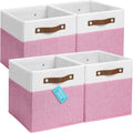 OrganiHaus 11" x 11" x 11" Fabric Cubes Storage Bins Set of 4, Foldable Collapsible Canvas Storage Bins for Organizer, Toy Organizer for Kallax, 11 Inch Linen Cube Shelf Baskets - Pink/White