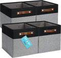 OrganiHaus 11" x 11" x 11" Fabric Cube Storage Bins - Set of 4, Canvas Cubby Bins with Vegan Handles, Square Storage Cubes, Kallax Storage Cubes, 11 Inch Cubic Baskets for Shelves in Gray/Black