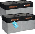 OrganiHaus 12" x 12" x 12" Fabric Storage Bins - Set of 4, Cube Canvas Organizer Bins with Vegan Handles, Kallax Storage Cubes, Cubbies Organizer Boxes, 12 Inch Cubic Baskets for Shelves - Grey/Black