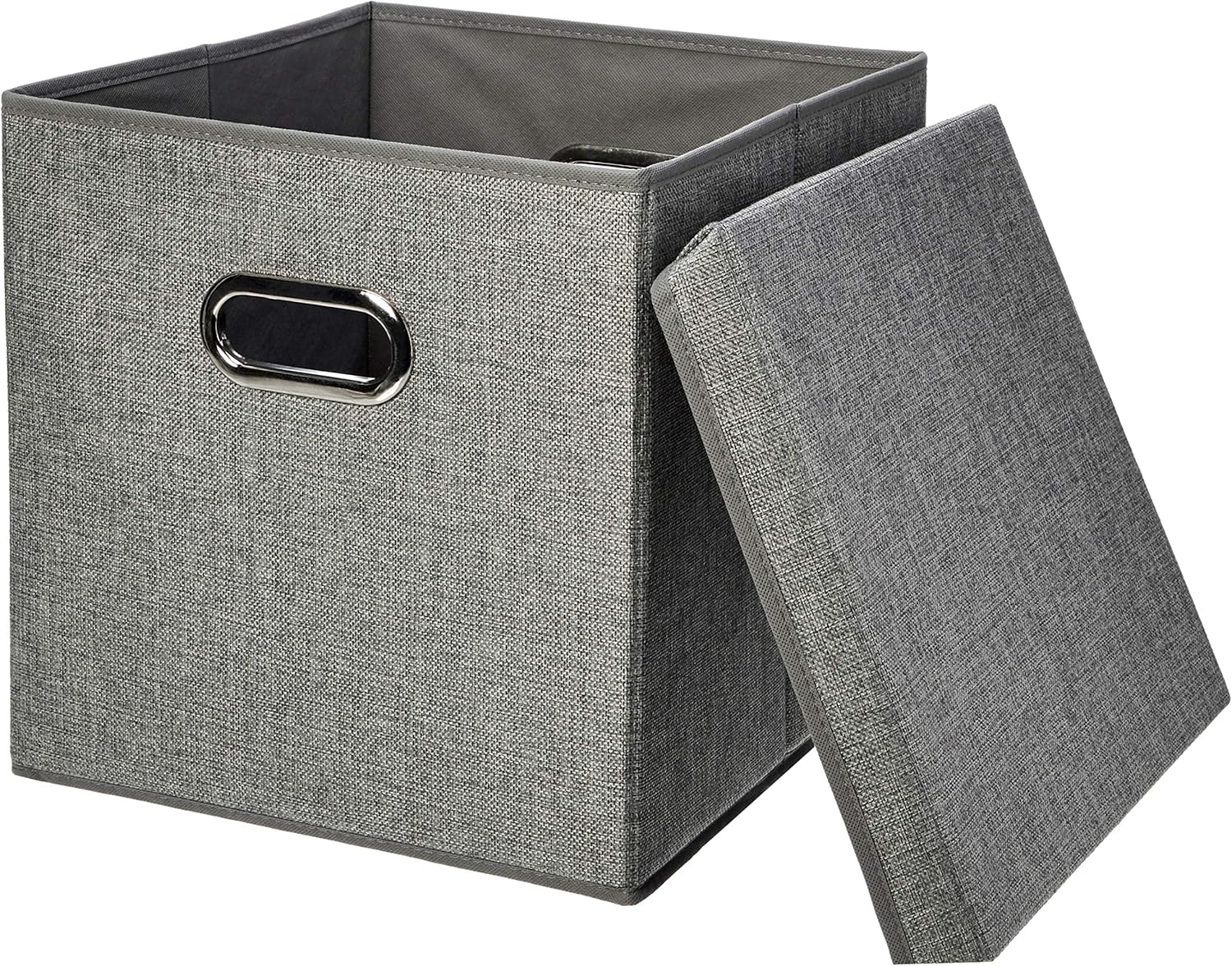 Amazon Basics Foldable Burlap Cloth Cube Storage Bin with Lid, Stackable and Sturdy, Gray, Set of 2