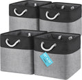 OrganiHaus 13x13 Cube Storage Bins 4 Pack, Foldable Cube Storage Organizer w/ Rope Handles, Collapsible Fabric Bins for Toys, Clothes & Closet Organization, Fabric Square Baskets - Gray/Black